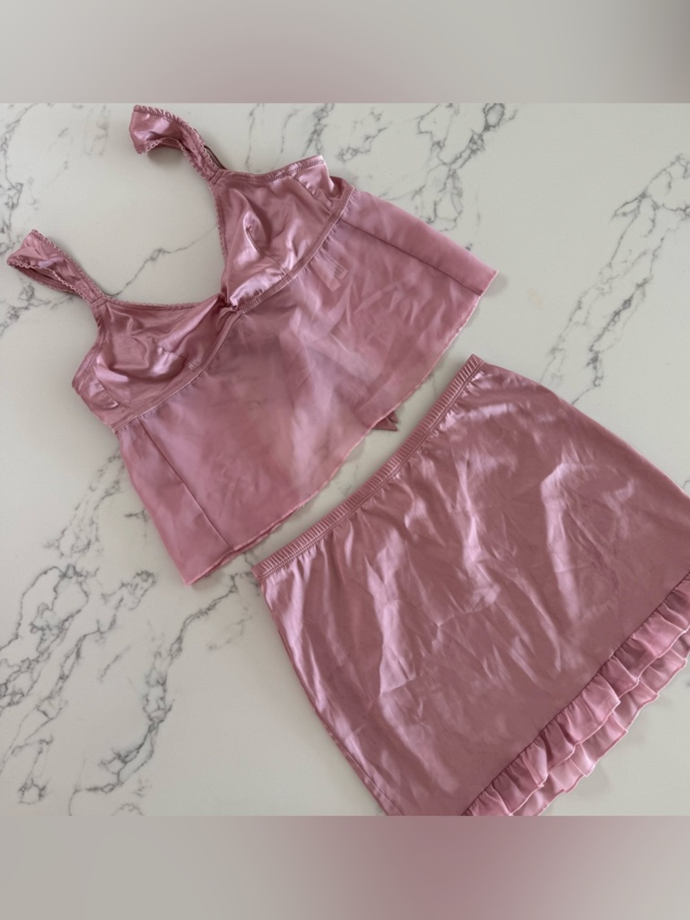 By Anthropologie Tie-Back Sheer Cami & Ruffle Mini Skirt SET - Size S/M - Picture 2 of 14